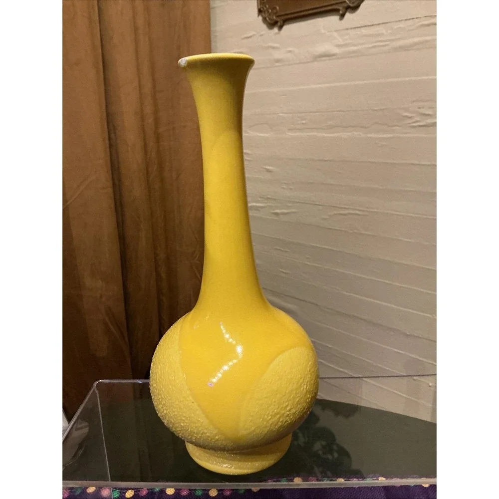 Royal Haeger Textured Lava Vase w/ Lemon Peel Glaze 1970s Vintage 10